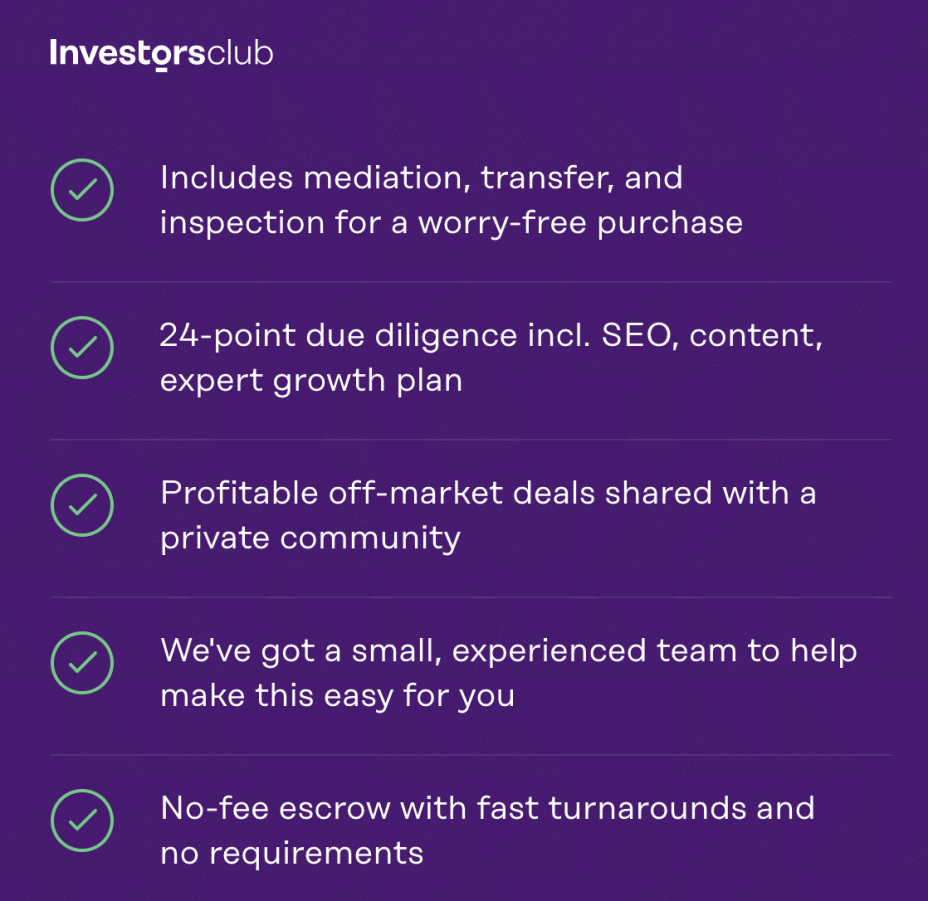 key features of investors club for website investors